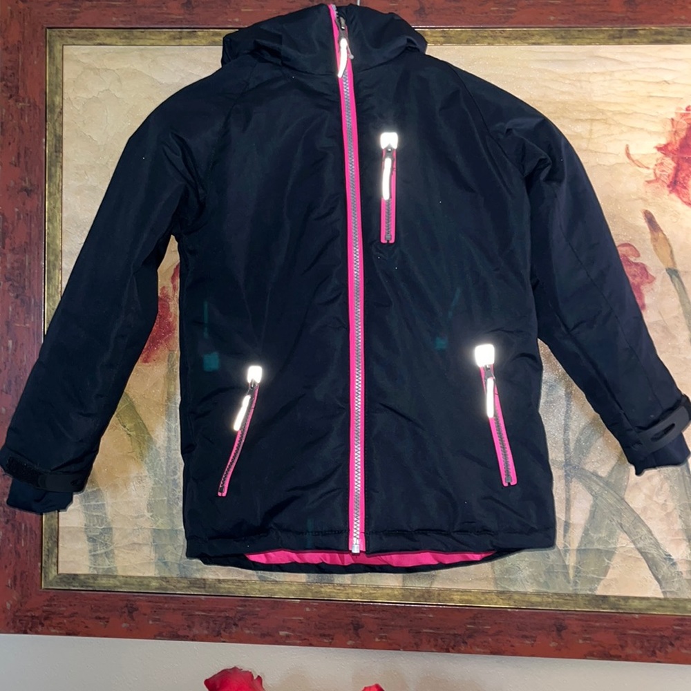 AQ Explore the Unknown Ski Detachable Hood Black w Pink Trim Jacket Coat sz6 EUC